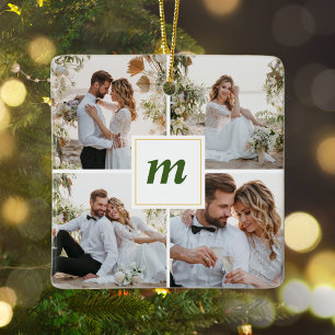 Ornamento De Cerâmica Monograma do Casal de Recém-casados de Natal