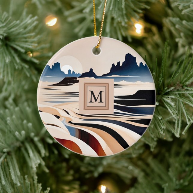 Ornamento De Cerâmica Monograma do deserto abstrato moderno do sudoeste (Árvore)