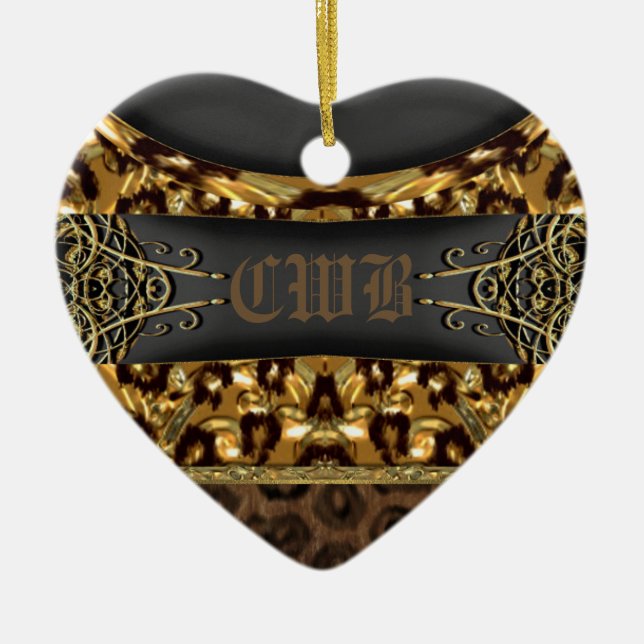 Ornamento De Cerâmica Monograma do encanto da chita (Frente)