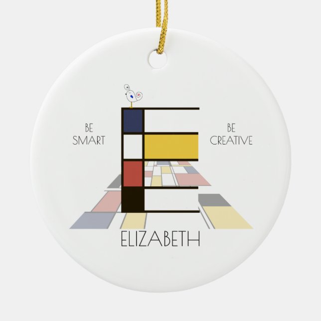 Ornamento De Cerâmica Monograma do Estilo de Arte Moderna. Letra E (Frente)