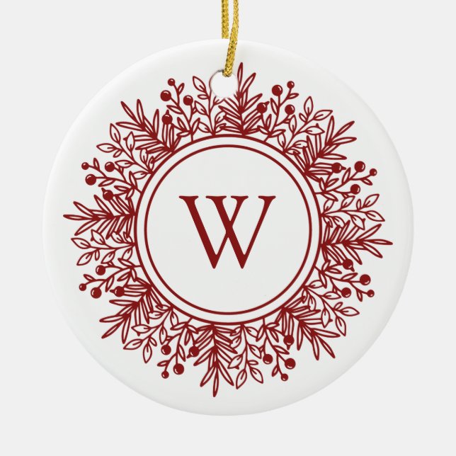 Ornamento De Cerâmica Monograma do Floco de Neve de Natal (Frente)