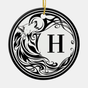 Ornamento De Cerâmica Monograma do Lobo Tribal