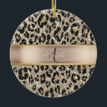 Ornamento De Cerâmica Monograma do padrão-leopardo-da-relva<br><div class="desc">O padrão do leopardo brilhante com o seu monograma. A ideia romântica perfeita de presente. Clique no botão Personalizar para alterar as fontes,  mover o texto e personalizar o design.</div>