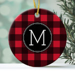 Ornamento De Cerâmica Monograma do Padrão Rustic Red & Black Buffalo Xad<br><div class="desc">Um design robusto e masculino com uma área para monogramas. Um padrão clássico e tradicional que existe há anos. Se precisar ajustar o trabalho de arte ou alterar a fonte,  clique na área personalizar. Isso o levará à ferramenta design onde você pode fazer muitas mudanças.</div>