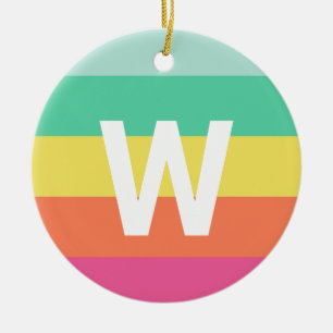 Ornamento De Cerâmica Monograma do Rainbow Sherbet Color Block Personali