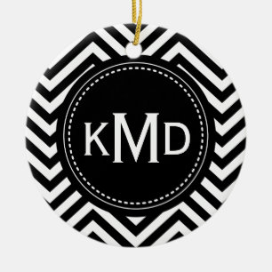 Ornamento De Cerâmica Monograma do Trio Branco Clássico Preto