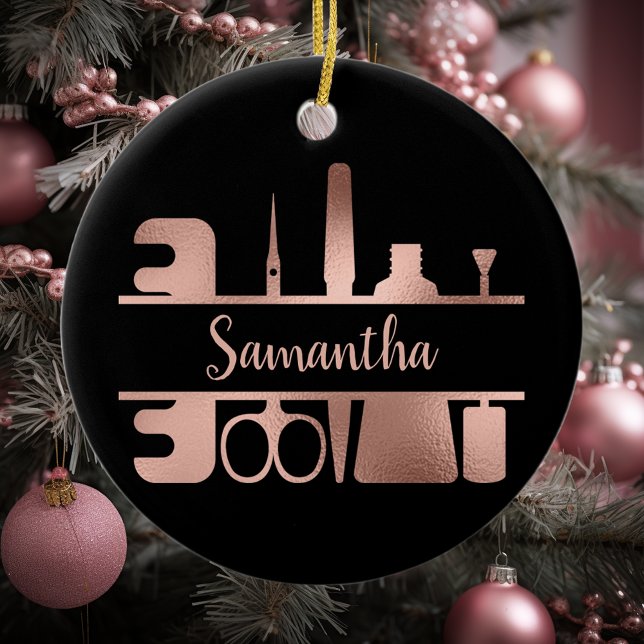 Ornamento De Cerâmica Monograma Dourado do técnico de negócios do Salon  (Criador carregado)