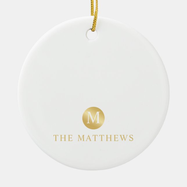 Ornamento De Cerâmica Monograma Dourado e branco de luxo (Frente)