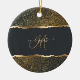 Ornamento De Cerâmica Monograma Dourado Elegante Moderno