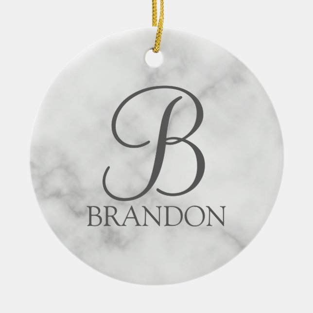 Ornamento De Cerâmica Monograma e Nome Personalizados de Script de Ângul (Frente)