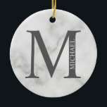 Ornamento De Cerâmica Monograma e Nome Personalizados do Marble Branco<br><div class="desc">O Design de Monograma e Nome Personalizado apresenta um monograma e um nome personalizados no estilo de fonte de serif clássico. Perfeito para casamento, feriado, reunião familiar e para quaisquer ocasiões especiais. Observe que os detalhes do mármore são simulados no trabalho de arte. Não será utilizado nenhum mármore real no...</div>