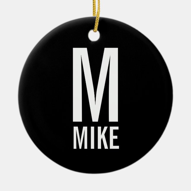 Ornamento De Cerâmica Monograma e Nome Personalizados em Negrito Moderno (Frente)