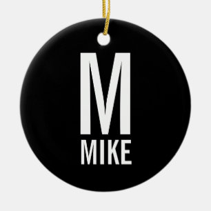 Ornamento De Cerâmica Monograma e Nome Personalizados Modernos em Negrit