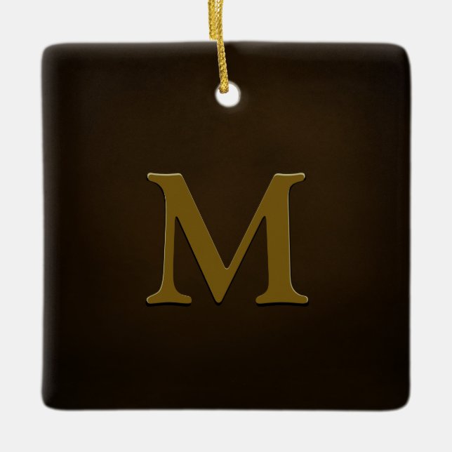 Ornamento De Cerâmica Monograma embutido Dourado antigo personalizado (Frente)
