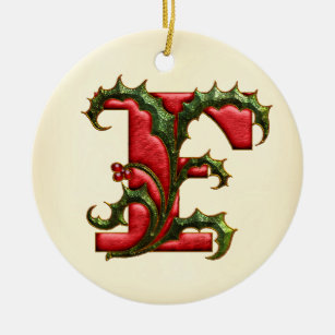 Ornamento De Cerâmica Monograma F do azevinho do Natal