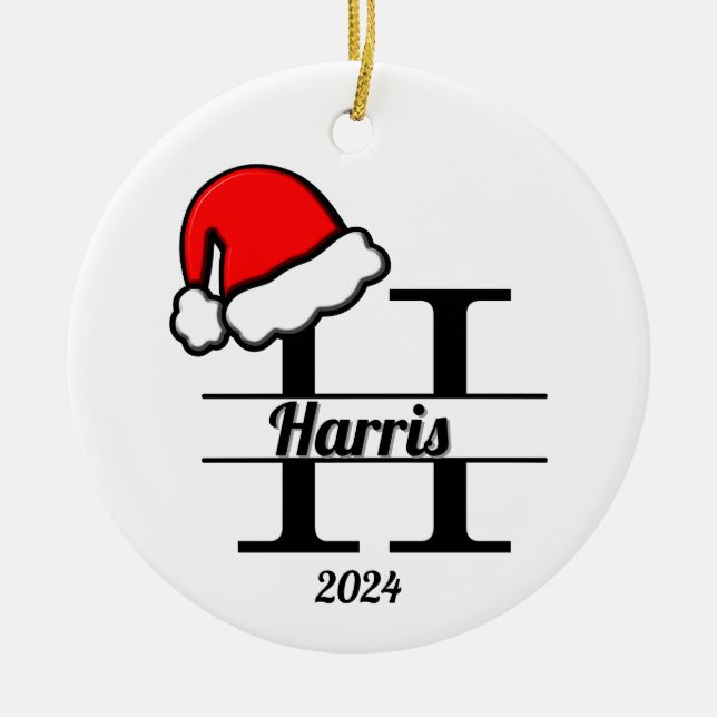 Ornamento De Cerâmica Monograma Familiar H | Lado Duplo (Frente)