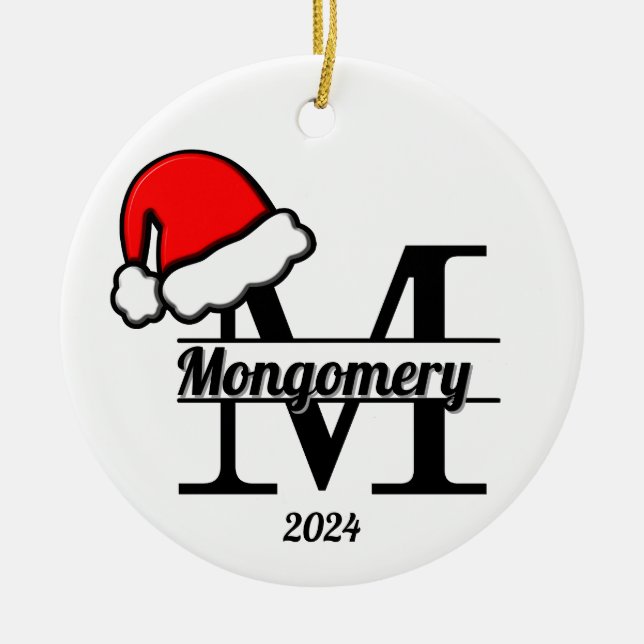 Ornamento De Cerâmica Monograma Familiar M | Lado Duplo (Frente)