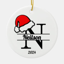 Ornamento De Cerâmica Monograma Familiar N | Lado Duplo