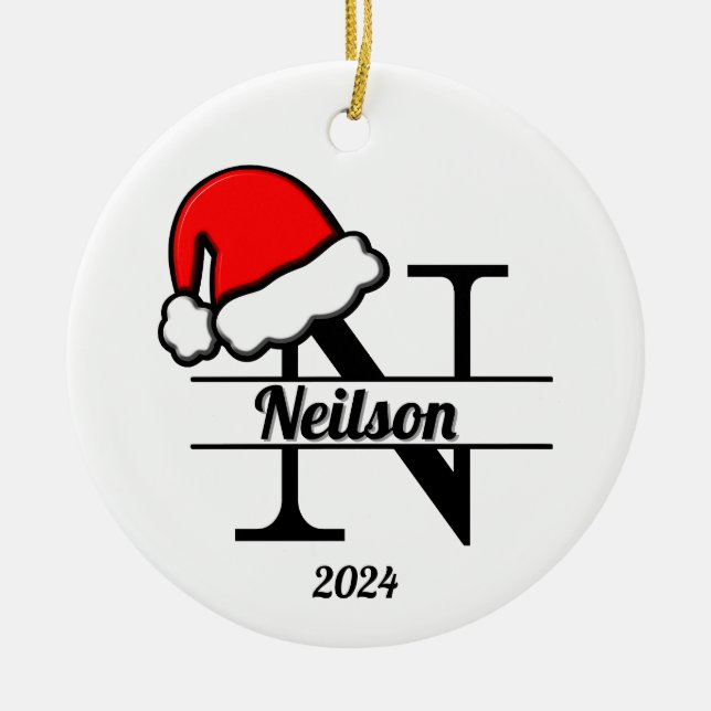 Ornamento De Cerâmica Monograma Familiar N | Lado Duplo (Frente)