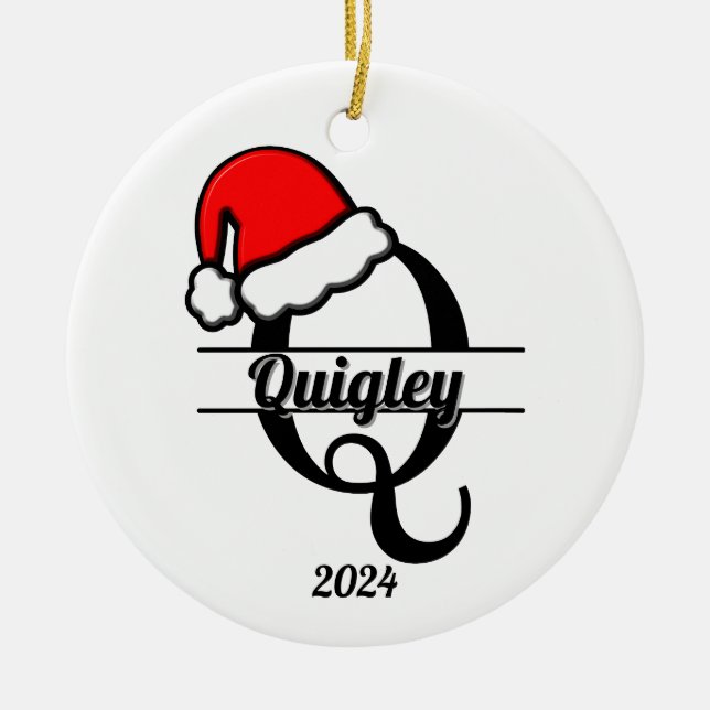 Ornamento De Cerâmica Monograma Familiar Q | Lado Duplo (Frente)