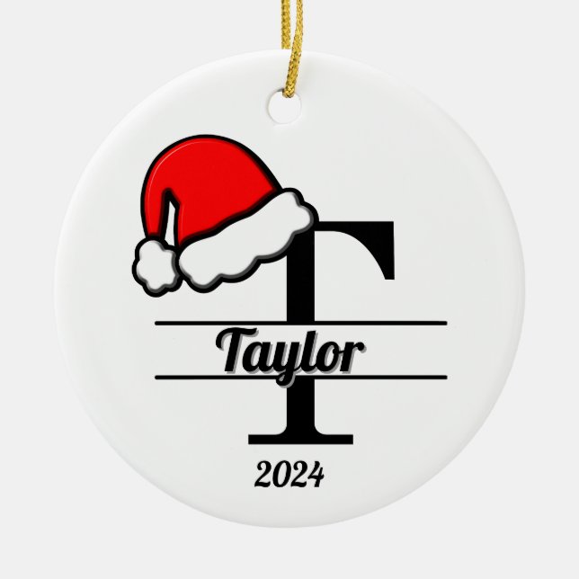 Ornamento De Cerâmica Monograma Familiar T | Lado Duplo (Frente)