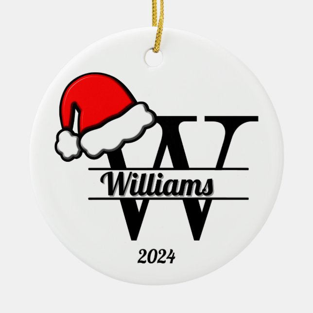 Ornamento De Cerâmica Monograma Familiar W | Lado Duplo (Frente)