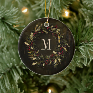 Ornamento De Cerâmica Monograma Férias de Natal Festivas Personalizadas