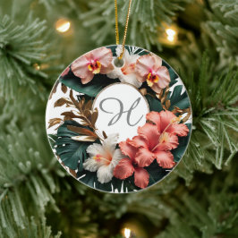 Ornamento De Cerâmica Monograma Floral em Ouro Rosa Personalizado em Rod