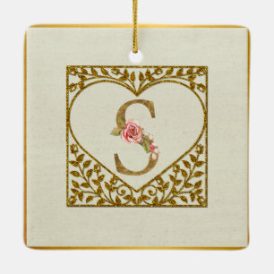 Ornamento De Cerâmica Monograma Floral Personalizado, De A a Z