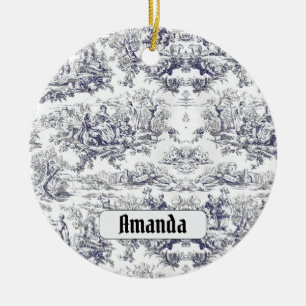 Ornamento De Cerâmica Monograma floral preto de jouy