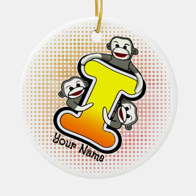 Ornamento De Cerâmica Monograma I Monkey Sock (Frente)