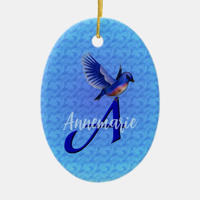 Ornamento De Cerâmica Monograma Inicial A Bluebird Personalizado (Frente)