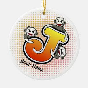 Ornamento De Cerâmica Monograma J Sock Monkey