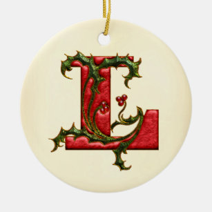 Ornamento De Cerâmica Monograma L do azevinho do Natal