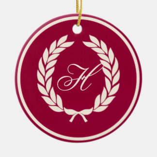 Ornamento De Cerâmica Monograma Laurel Leaf Wreath
