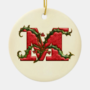 Ornamento De Cerâmica Monograma M do azevinho do Natal