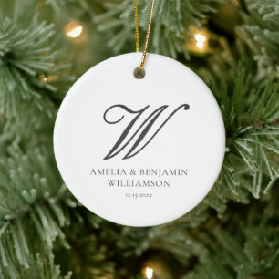Ornamento De Cerâmica Monograma Minimalista de Família Clássico Elegante