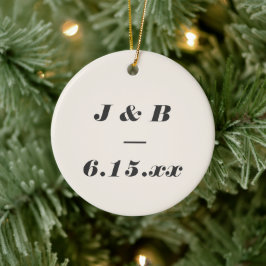 Ornamento De Cerâmica Monograma Minimalista Preto e Marfim Casamento Per