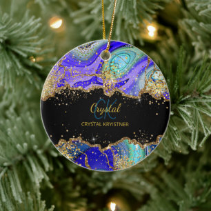 Ornamento De Cerâmica Monograma Moderno Verde Azul Dourado