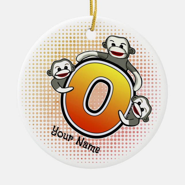 Ornamento De Cerâmica Monograma O Sock Monkey (Frente)