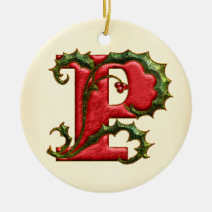 Ornamento De Cerâmica Monograma P do azevinho do Natal