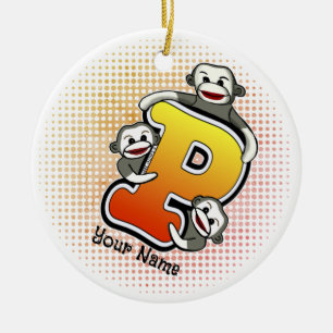 Ornamento De Cerâmica Monograma P Sock Monkey