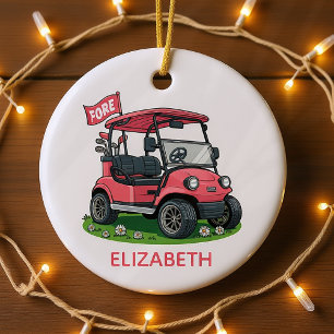 Ornamento De Cerâmica Monograma Personalizado Carrinho de Golfe Feminino