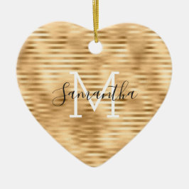 Ornamento De Cerâmica Monograma personalizado com faixas de vidro Dourad