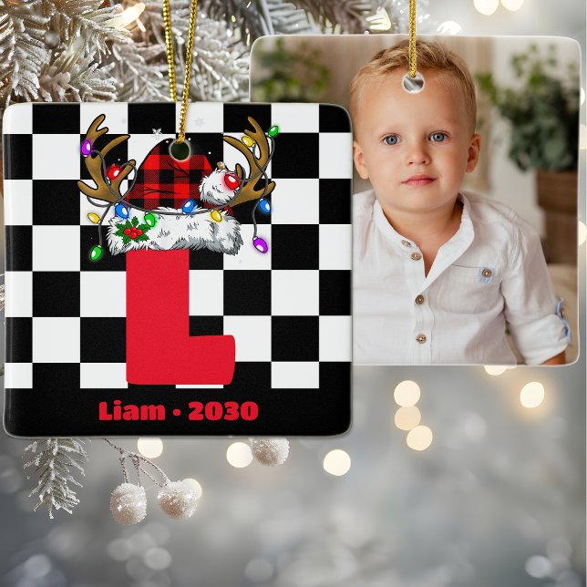 Ornamento De Cerâmica Monograma personalizado com o Natal da família Nam (Criador carregado)