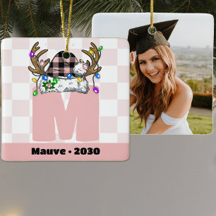 Ornamento De Cerâmica Monograma personalizado com o Natal da família Nam