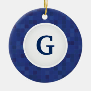 Ornamento De Cerâmica Monograma personalizado com padrão de pixel do mo