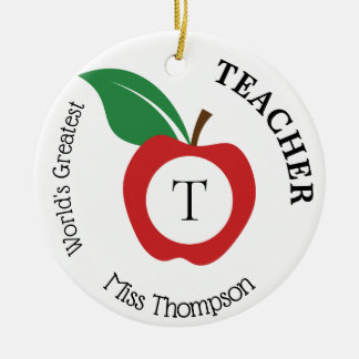 Ornamento De Cerâmica Monograma Personalizado de Professores Red Apple