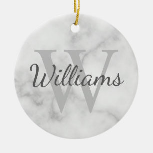 Ornamento De Cerâmica Monograma Personalizado e Marca Marble Look