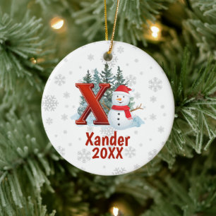 Ornamento De Cerâmica Monograma Personalizado - Letra X Snowman - Natal